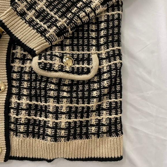 Ann Taylor Plaid Cardigan Sweater Black Tan Gold Button Longline XLP NWT - Picture 2 of 4
